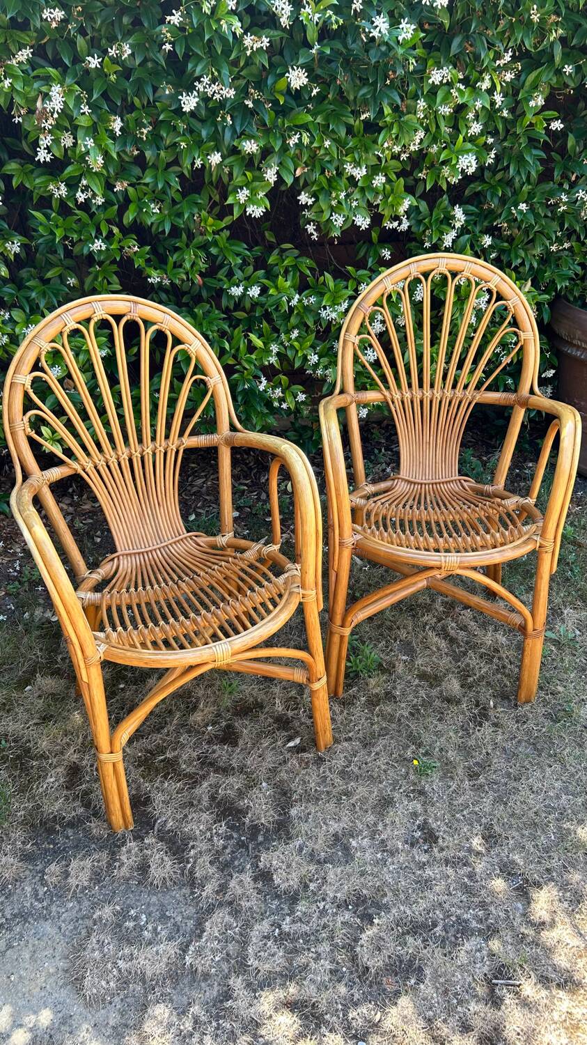 2 vintage rattan armchairs