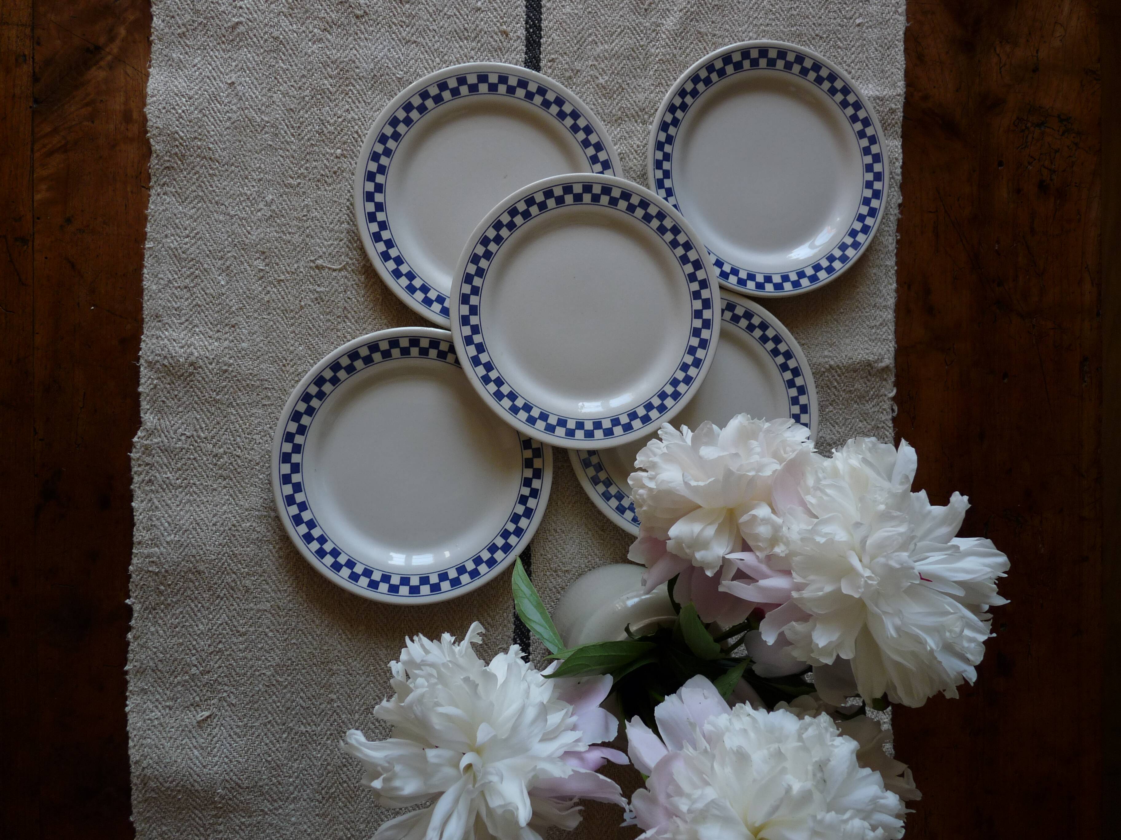 6 dessert plates blue checkerboard décor style Lustucru Oxford Brazil
