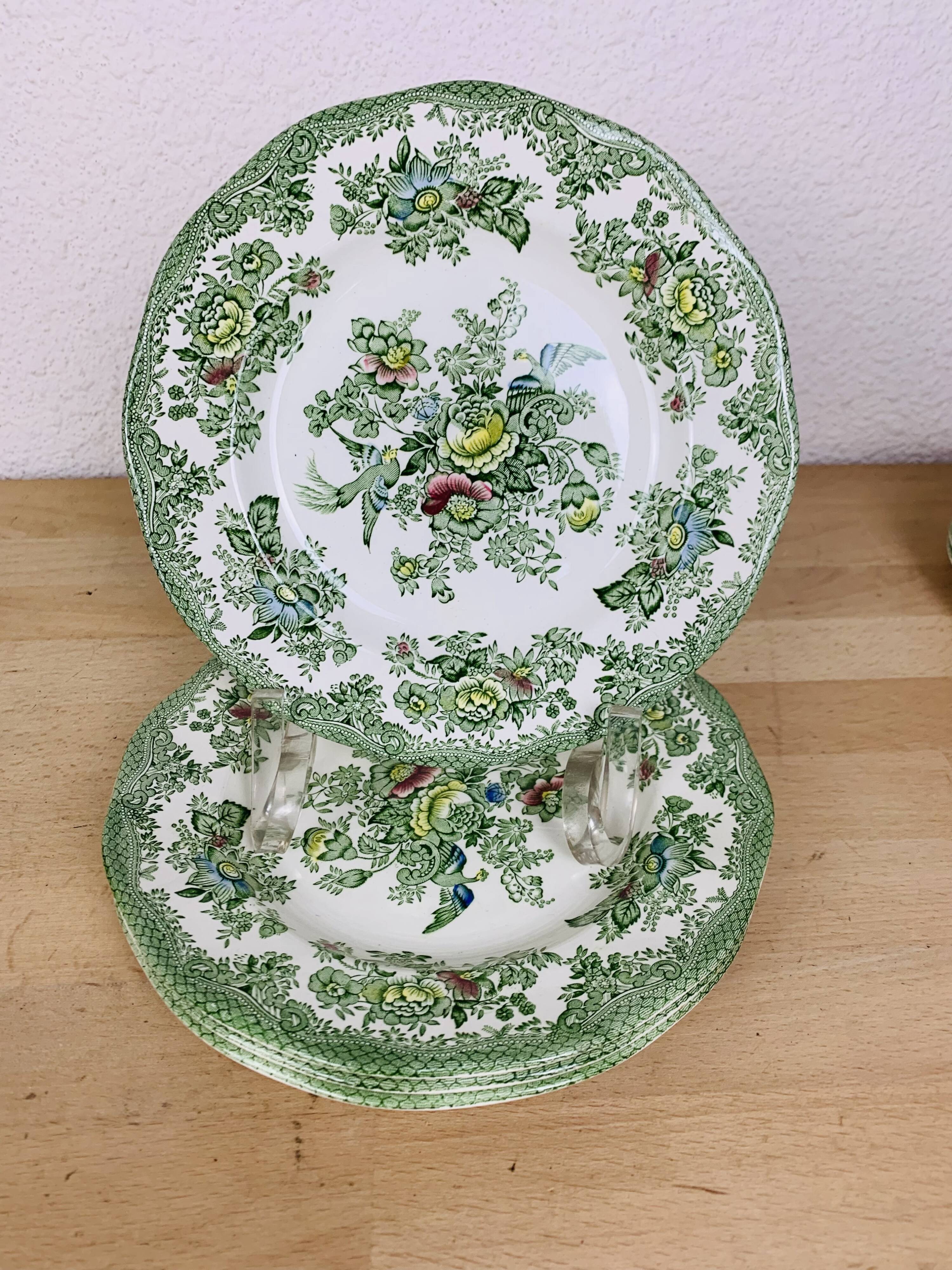 4 dessert plates Wedgwood Oriental Pheasants green