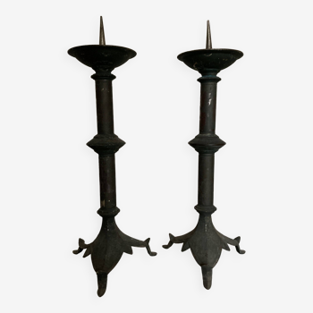 Pair of XXXL bastide candlesticks in patinated metal