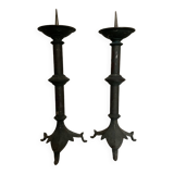 Pair of XXXL bastide candlesticks in patinated metal