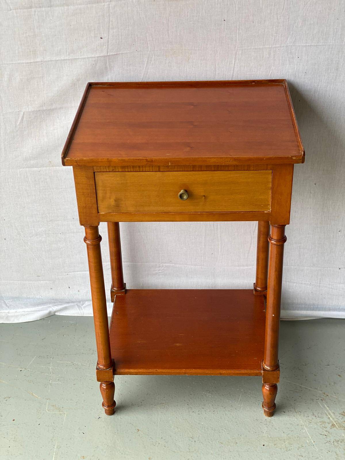 Vintage solid wood pedestal table with niche and drawer