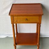 Vintage solid wood pedestal table with niche and drawer
