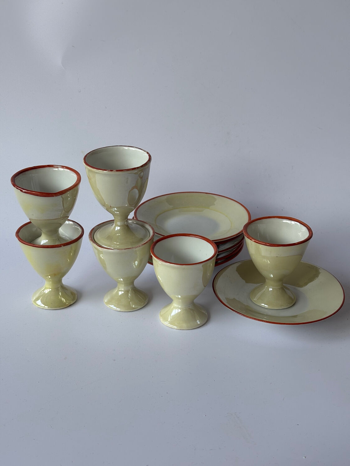 Iridescent Limoges porcelain egg cup set