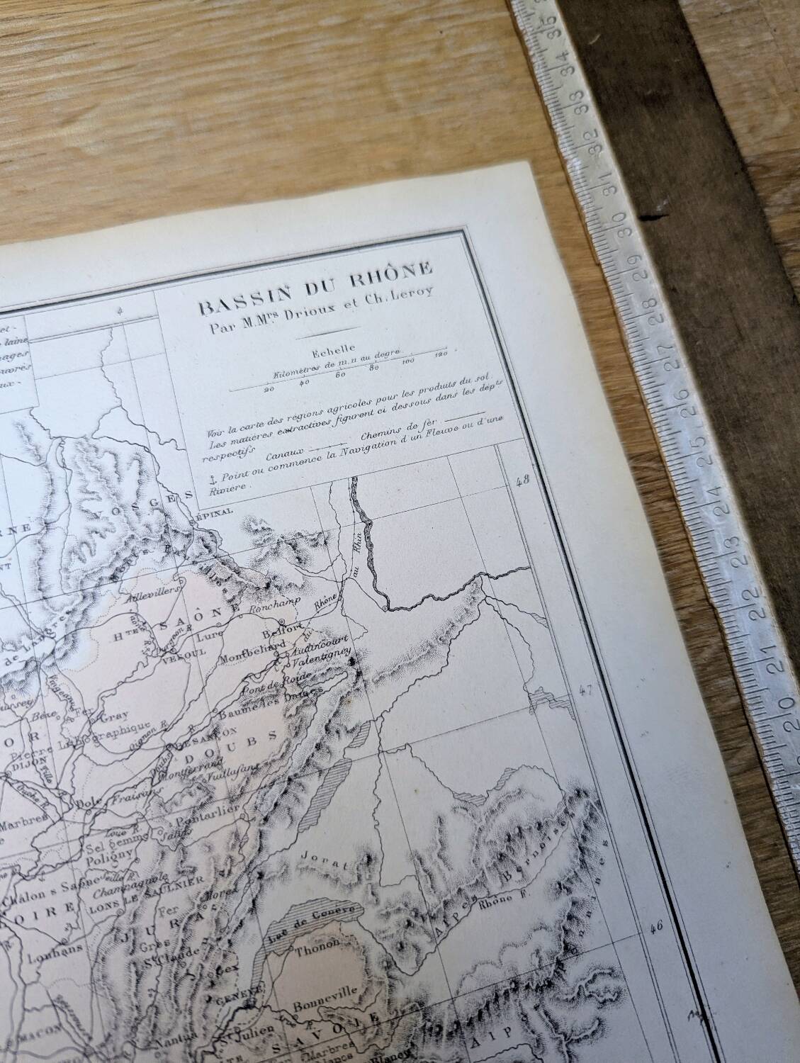Rhône and Garonne, original map printed in 1879.