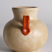 Art Deco Ceramic Beige Vase with Red Handles by Anna-Lisa Thomson, Upsala Ekeby