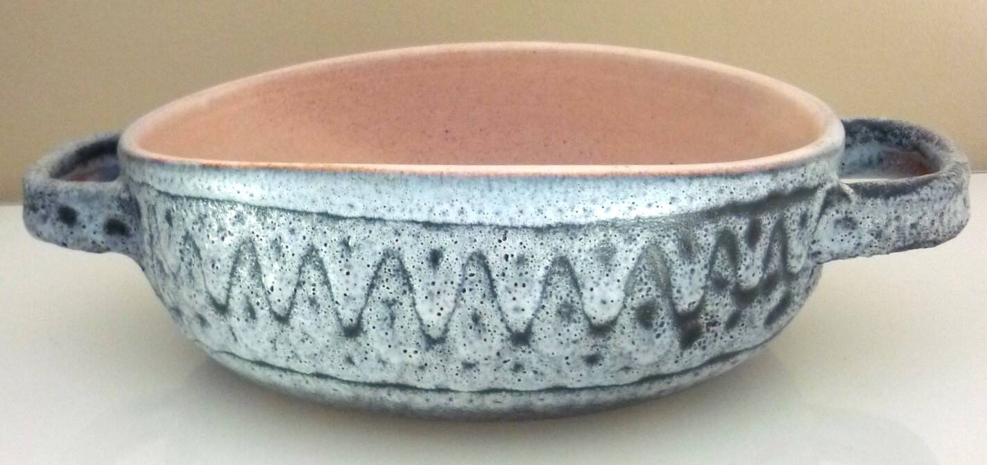 Oval enamelled ceramic dish, signed Jean Austruy, 50s/60s design