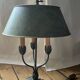Lucien Gau tulip table lamp in patinated metal with green shade