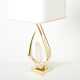 Paire de lampes en laiton cristal de roche signées Willy Daro