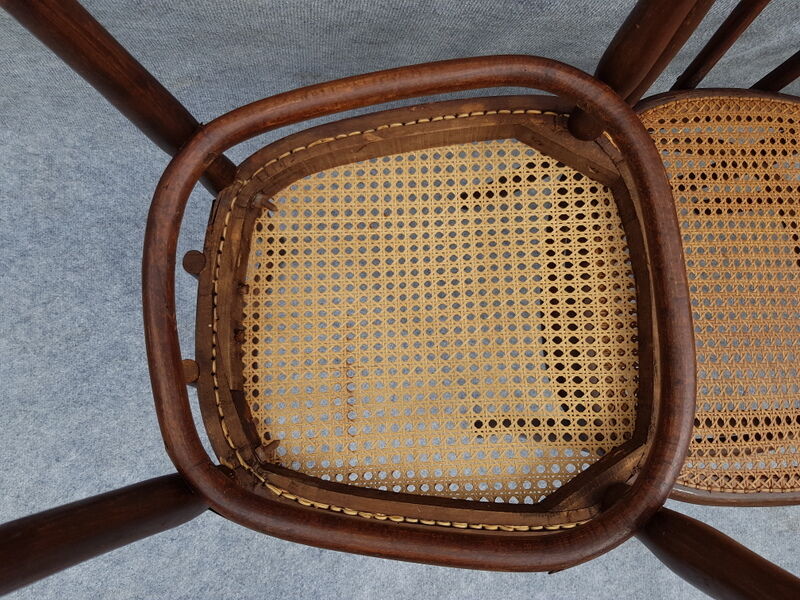 Curved wooden lounge 1900, a bench and four chairs