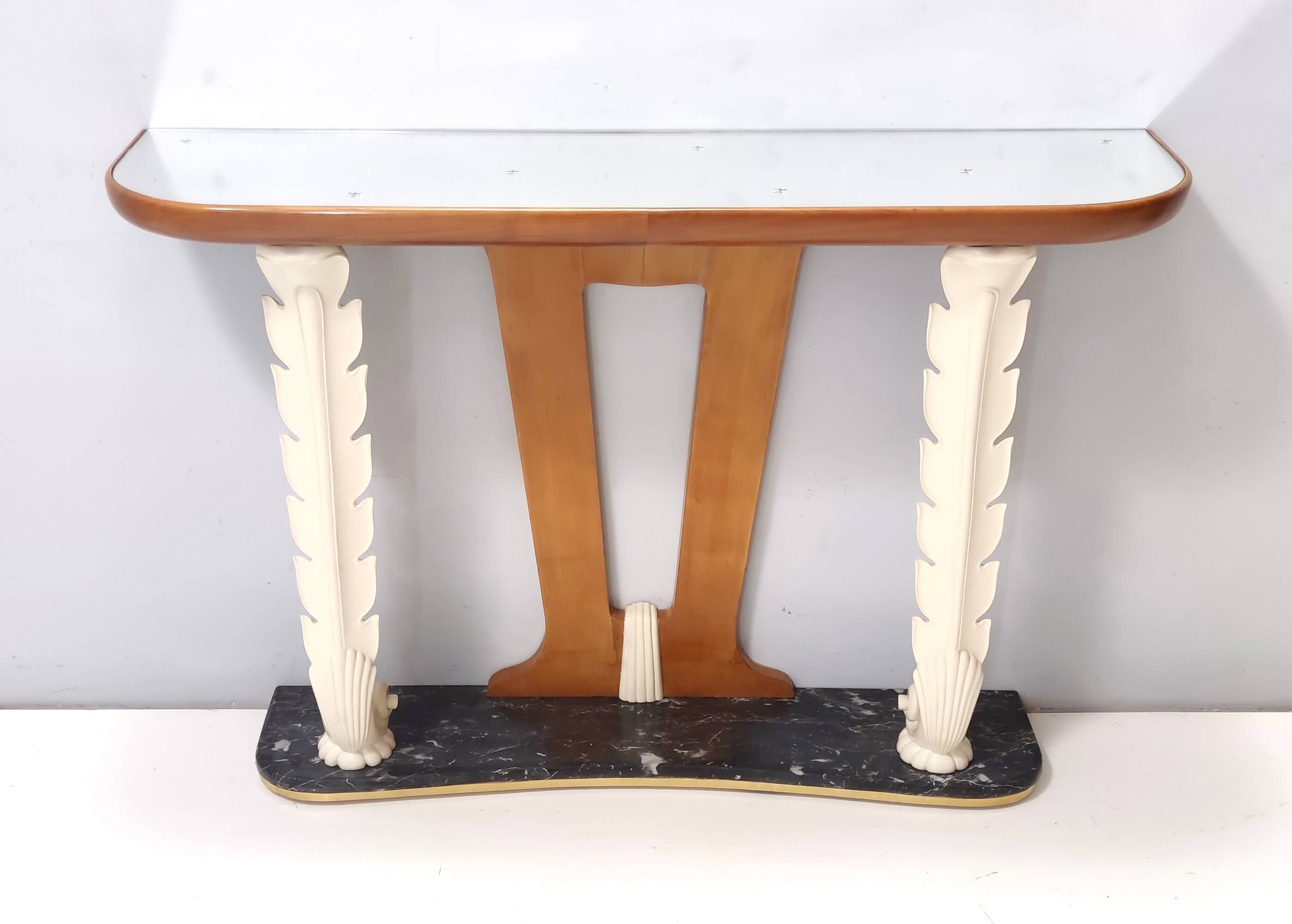 Wooden Console Table with a Mirrored Top Osvaldo Borsani style , Italy