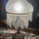 Small white Charleston lamp, vintage, made of glass and beads.