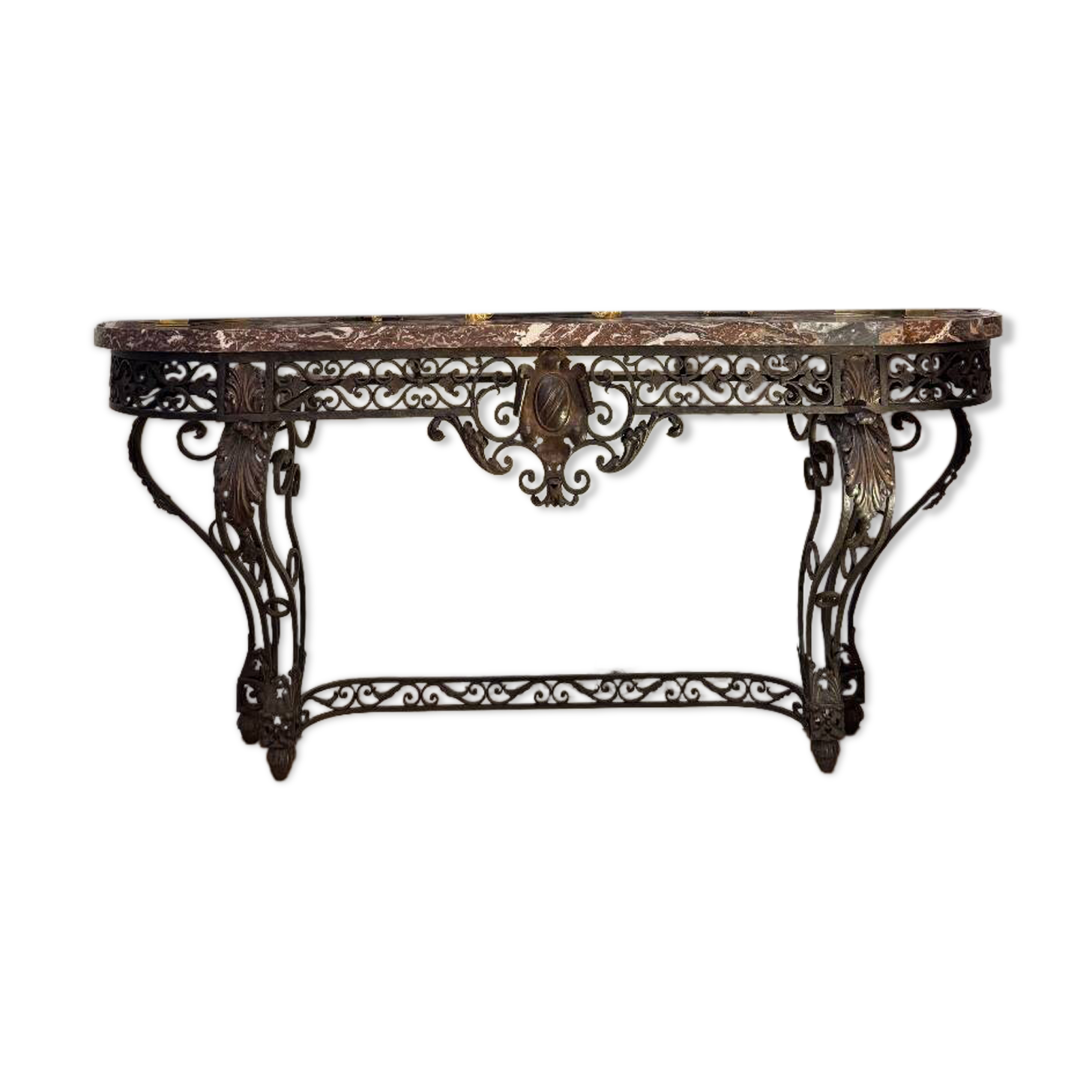 Console en fer forgé d’époque Napoléon III dessus de marbre rouge de Rance