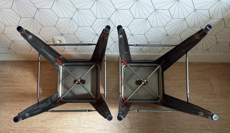 Pair of tolix hpd 75 stools – in varnished raw steel.