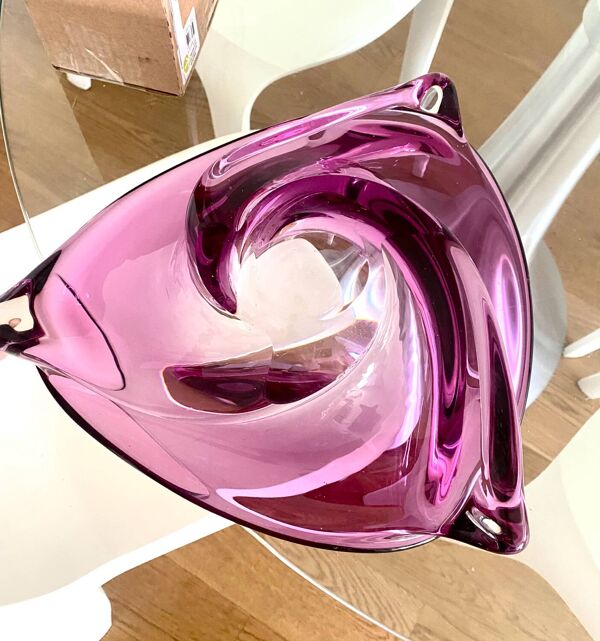 Val Saint Lambert Grand Plat Cristal Violet Murano objet Vase Moderne  Anci