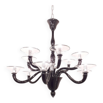 Italian Contemporary Black Glass Chandelier