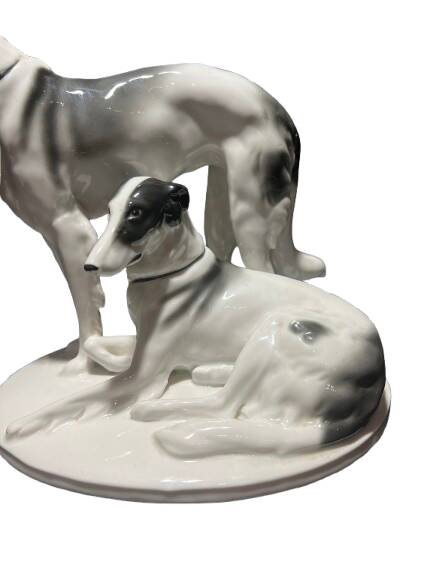 Sculpture representing two ceramic dogs