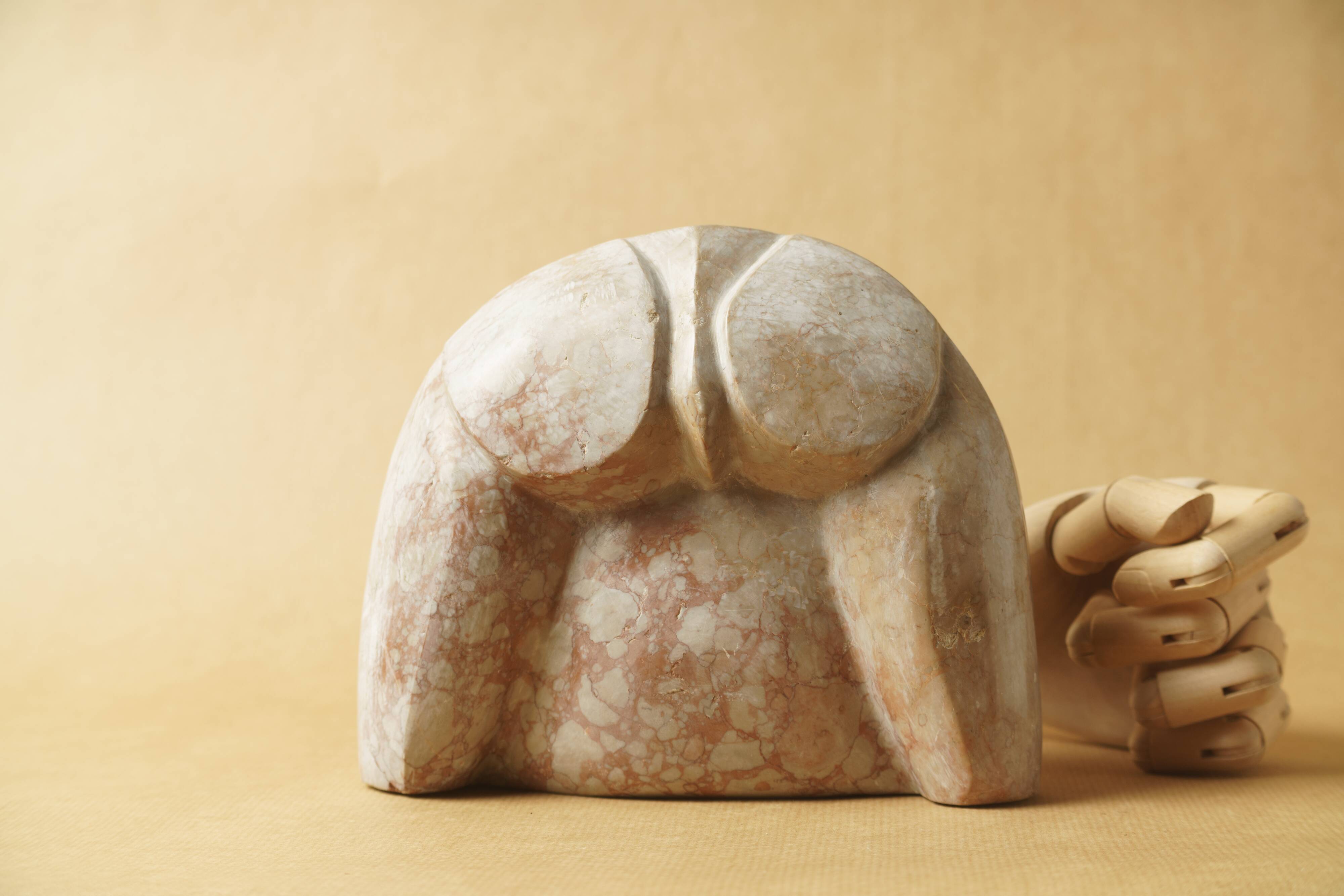 Abstract sculpture stone pink marble contemporary signed