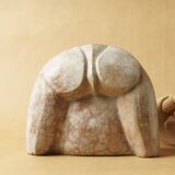 Abstract sculpture stone pink marble contemporary signed