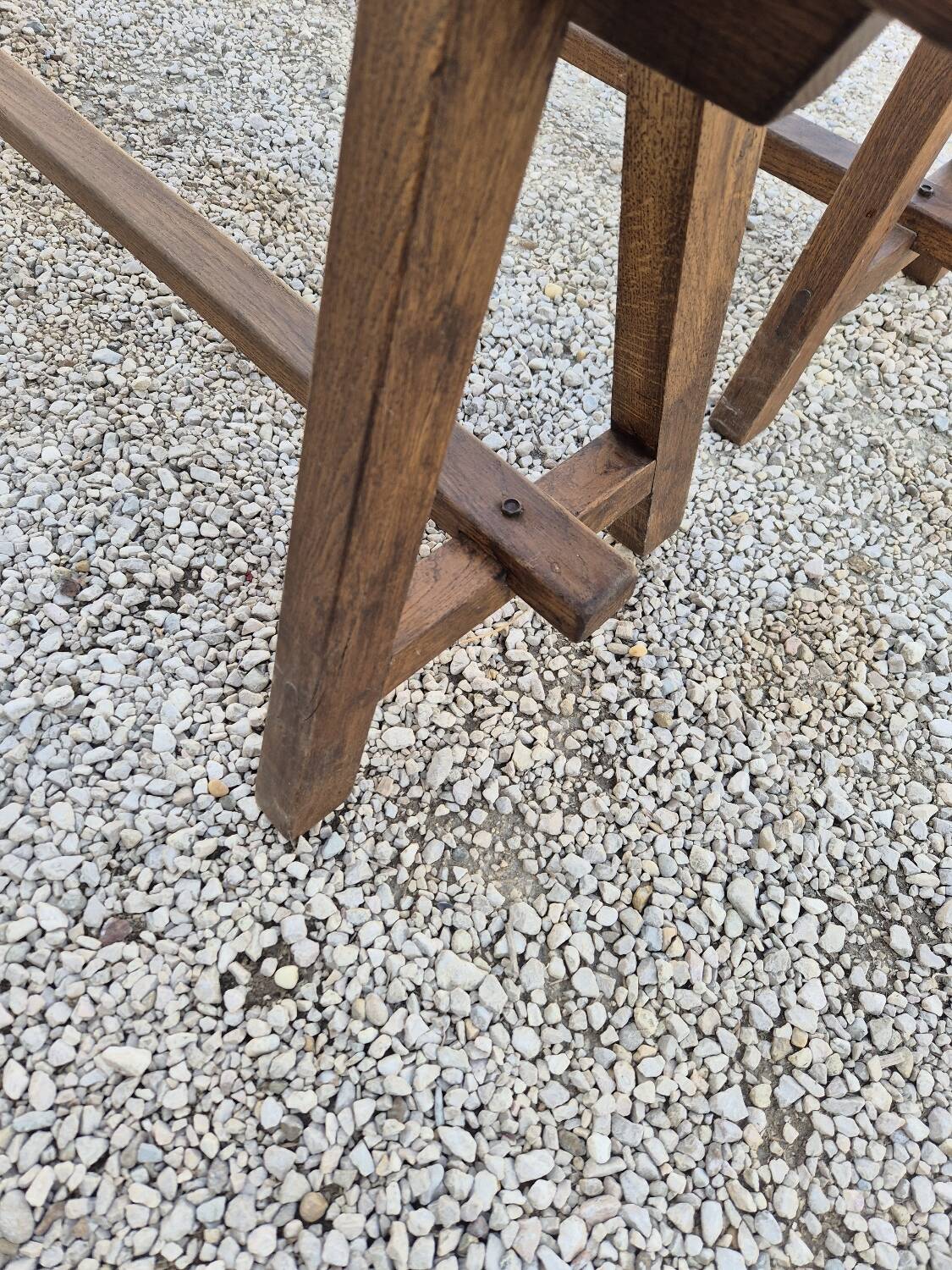 Pair of rustic solid oak farm benches 19th century - 2m90