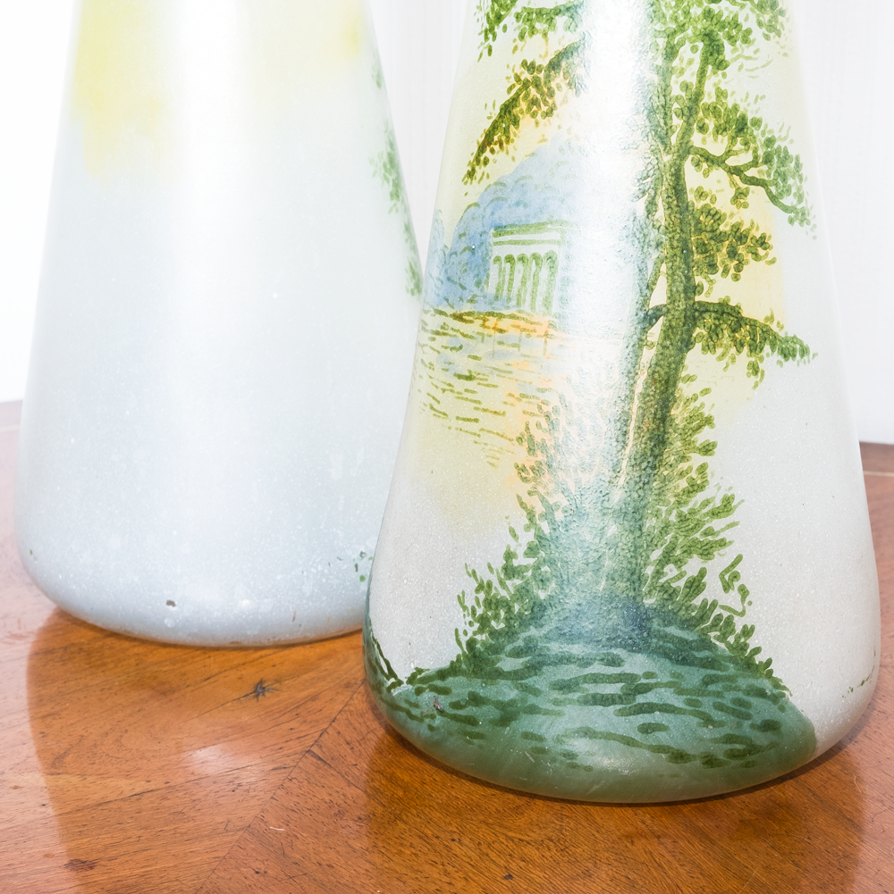 Pair of enamelled glass vases in the early 20th century