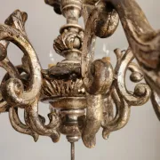 Xl Large Vintage Regency Mid Century Louis XV Baroque Rococo Hand Painted Carved Wood 8 Light Chandelier Floral, Italy, Florence 1920 1950