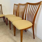 Lot of 6 old solid beech chairs, vintage design from the 60s, new fabric