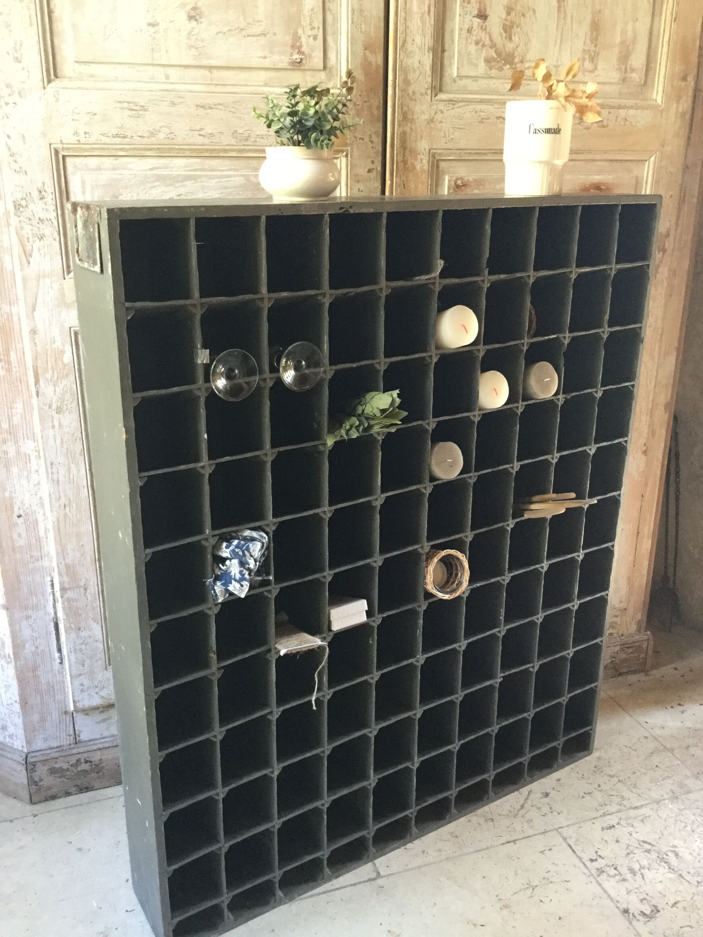 Old wooden shelf door bottle