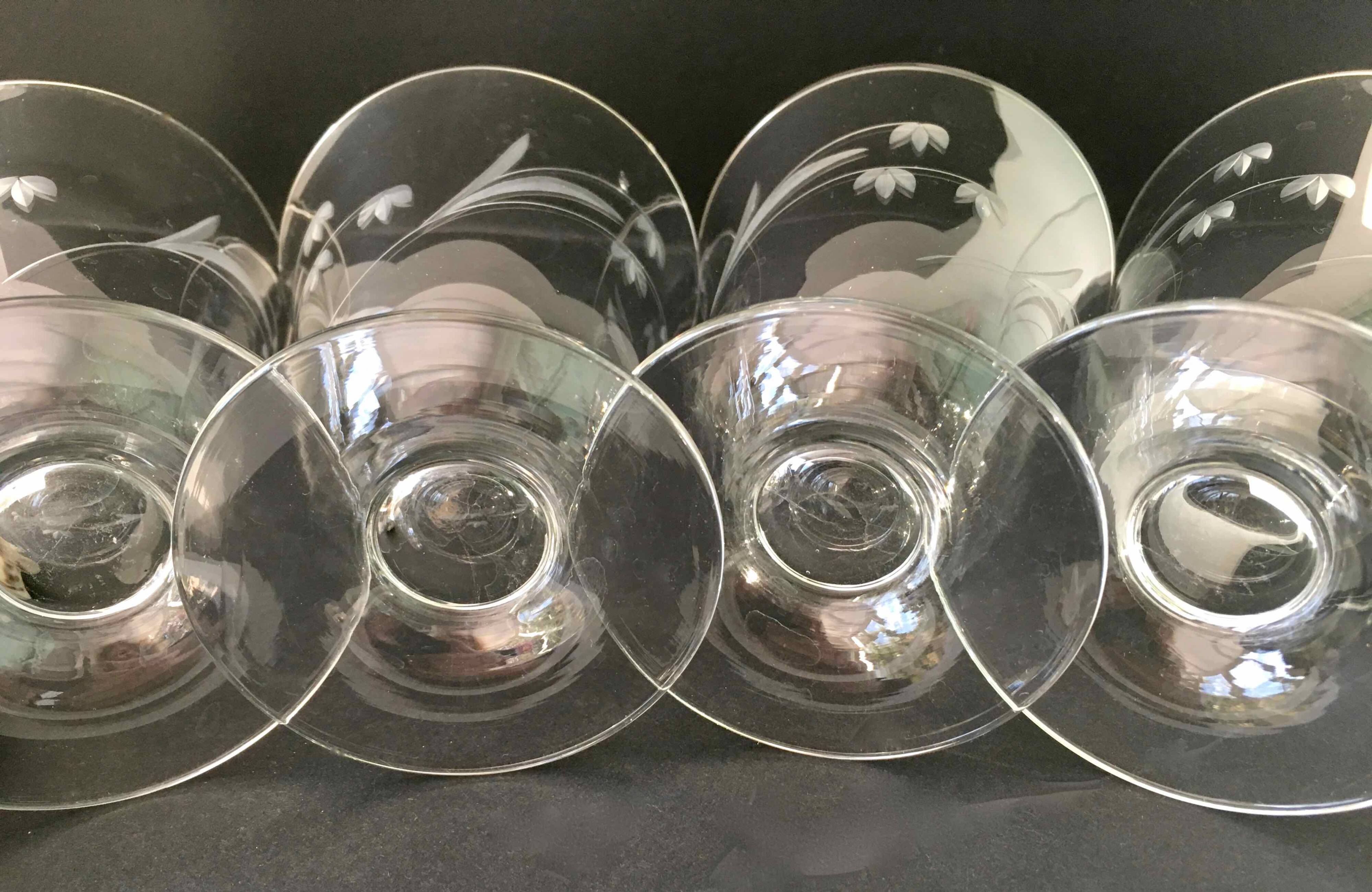 6 wine glasses carved with lily of the valley sprigs
