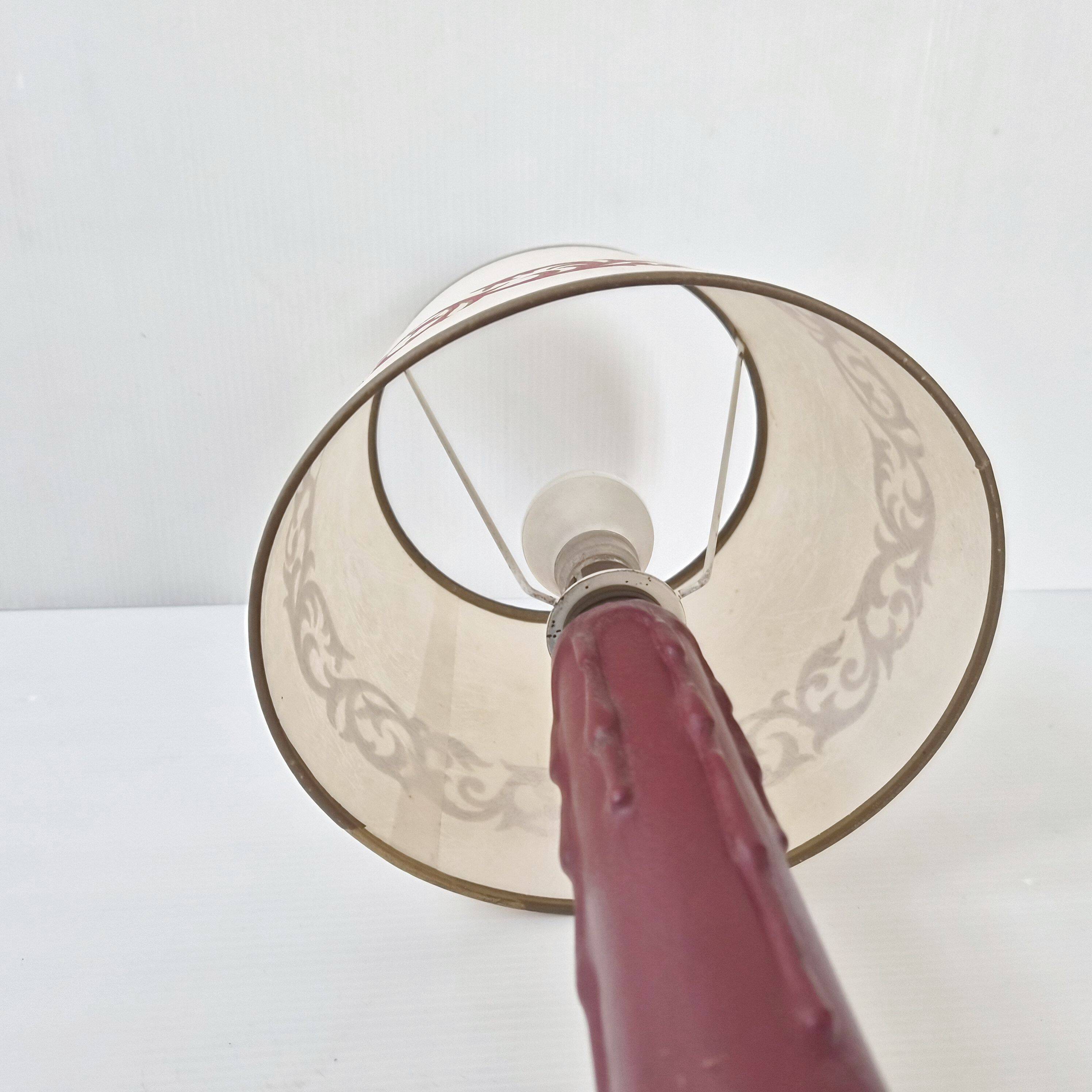 Vintage lamp in burgundy and black leather 1950