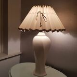Vintage ceramic table lamp with pleated lampshade 1980