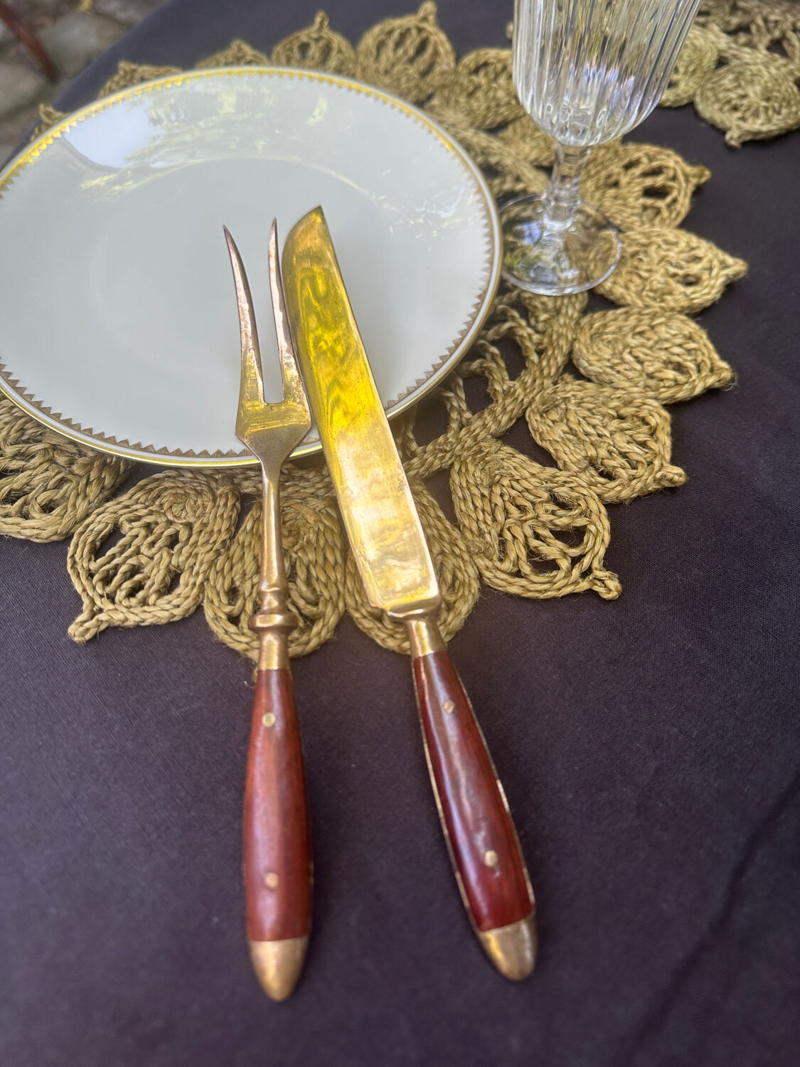 Wood and brass serving utensils