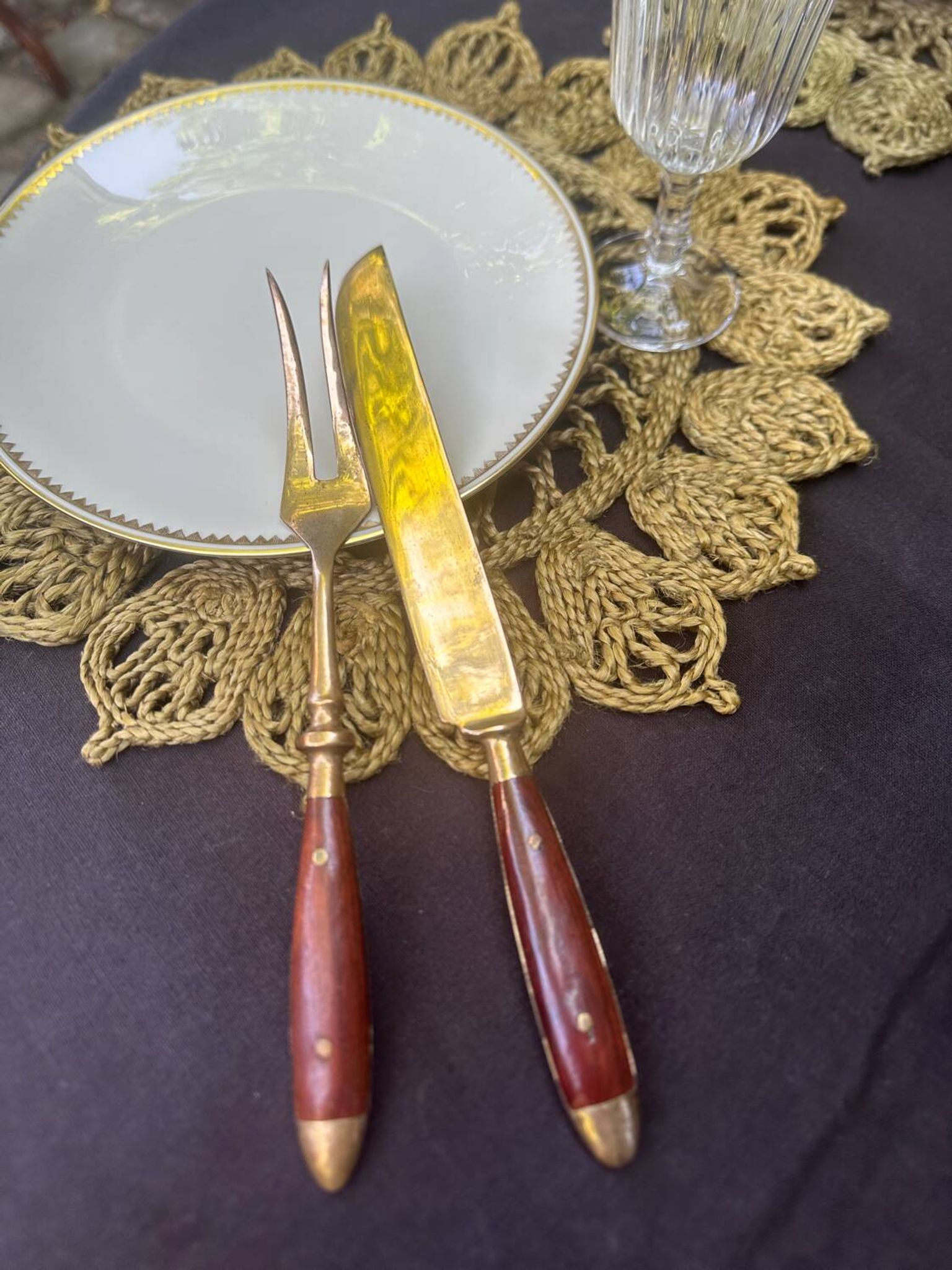 Wood and brass serving utensils