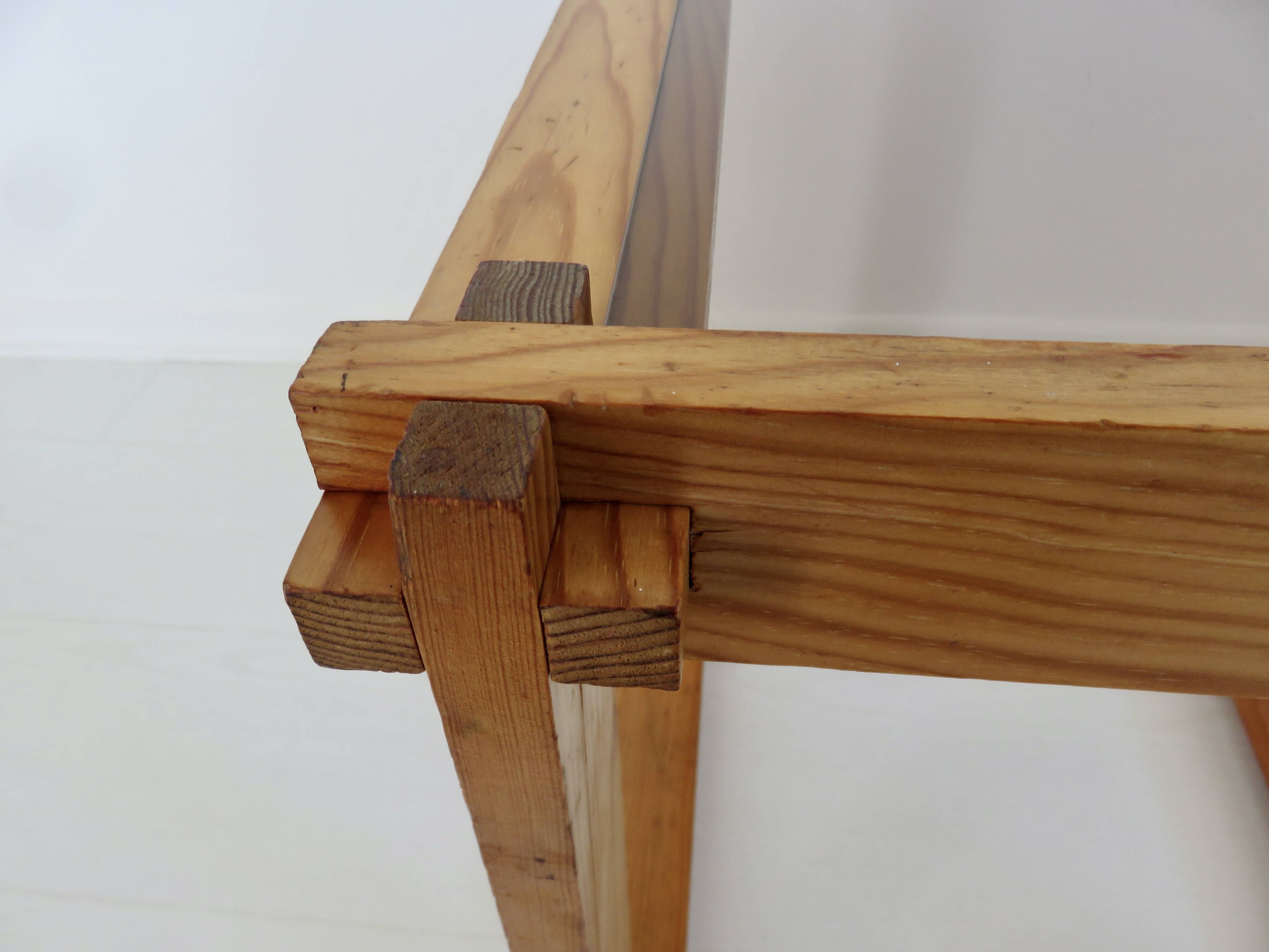 Scandinavian bedside table or side table in pine and smoked glass, 1980