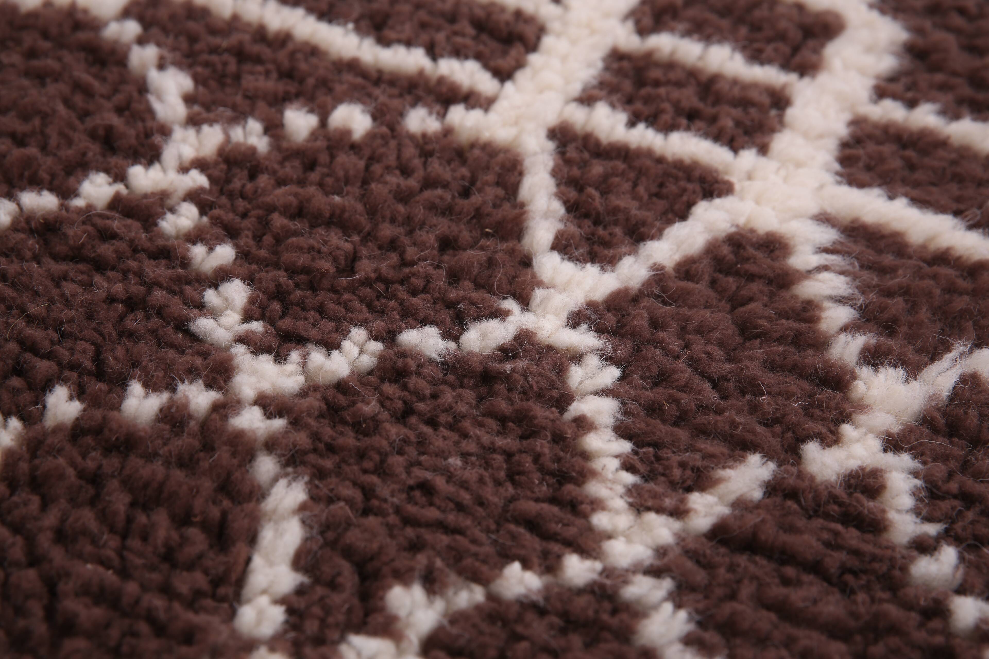 Brown Beni Ourain Rug 183 x 246 cm, Handmade Berber Wool Rug, Vintage Style