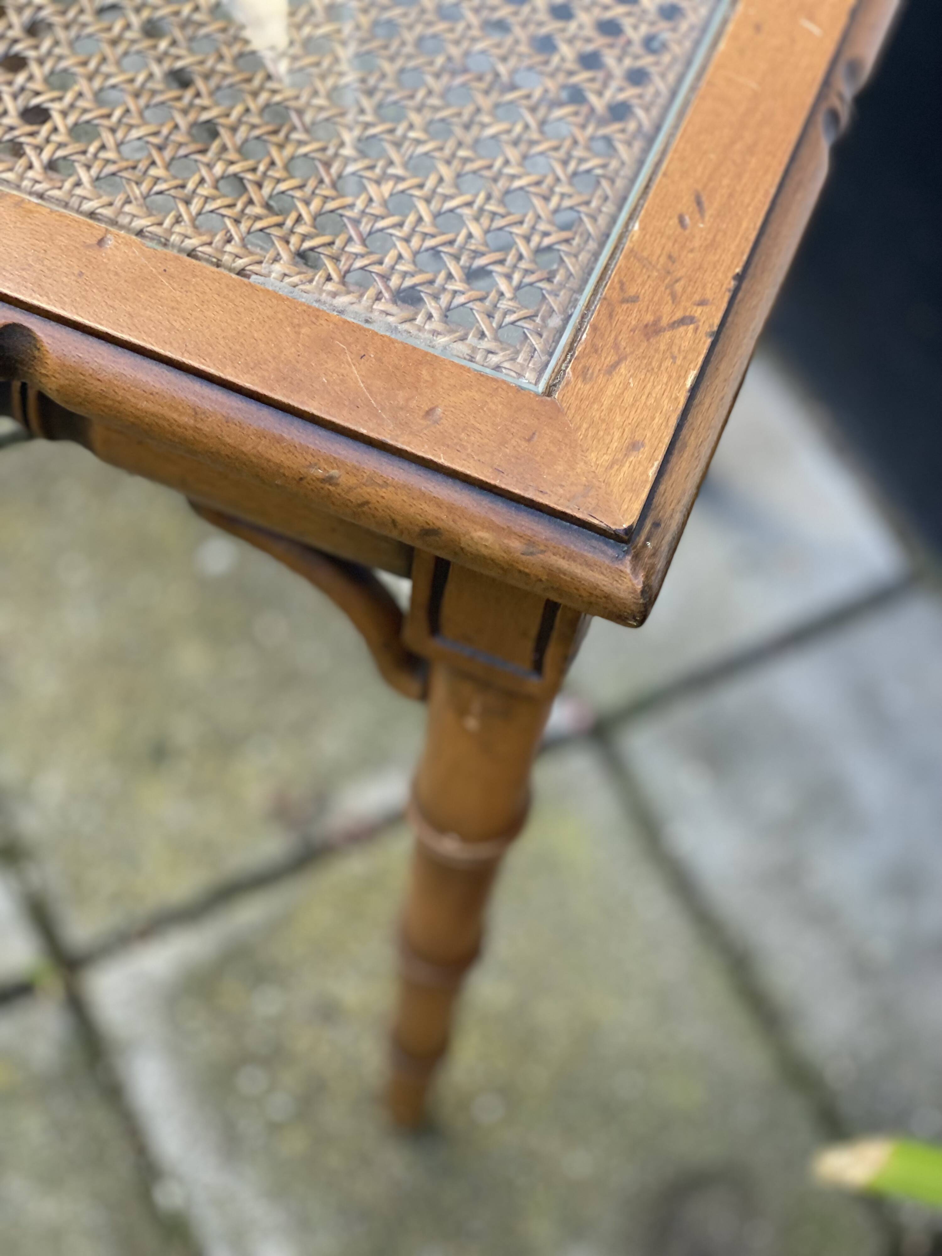 Faux Bamboo and Glass Side Table