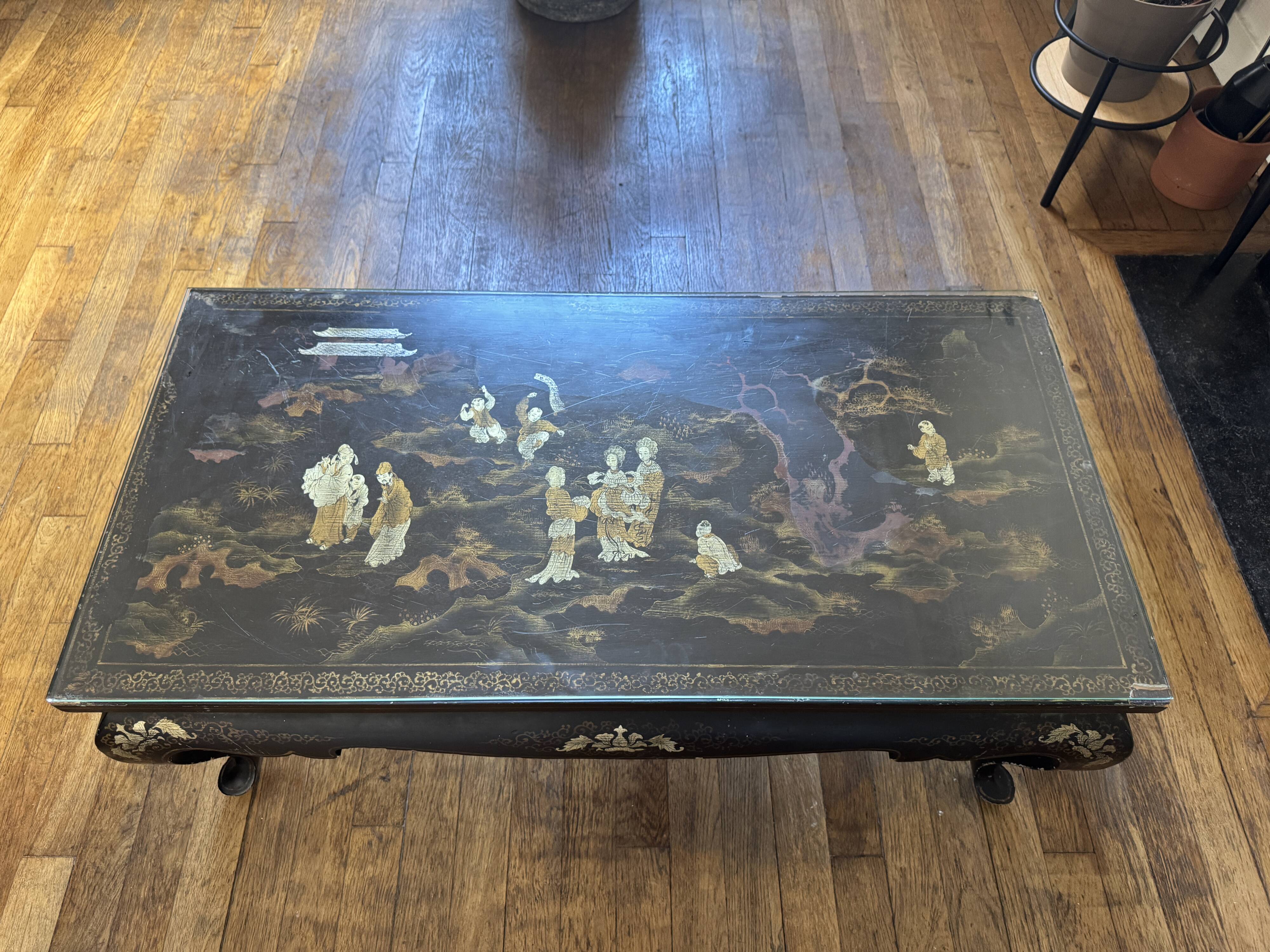Vintage black lacquered chinoiserie coffee table – Asian decor – 1960s