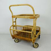 1950s mid century trolley serving cart bamboo wicker black formica