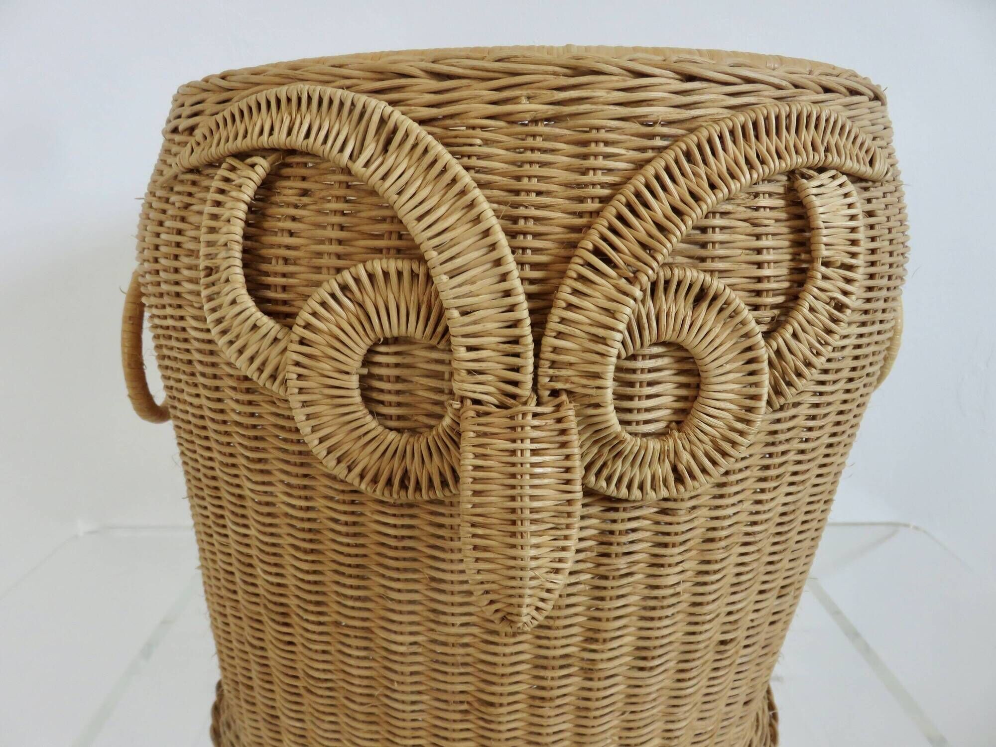Corbeille de rangement en rotin tressé " hibou, chouette " 1970