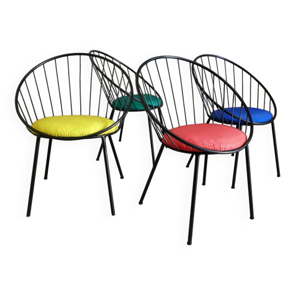 Set de 4 fauteuils corbeille des années 1950