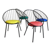 Set of 4 basket armchairs from the 1950s