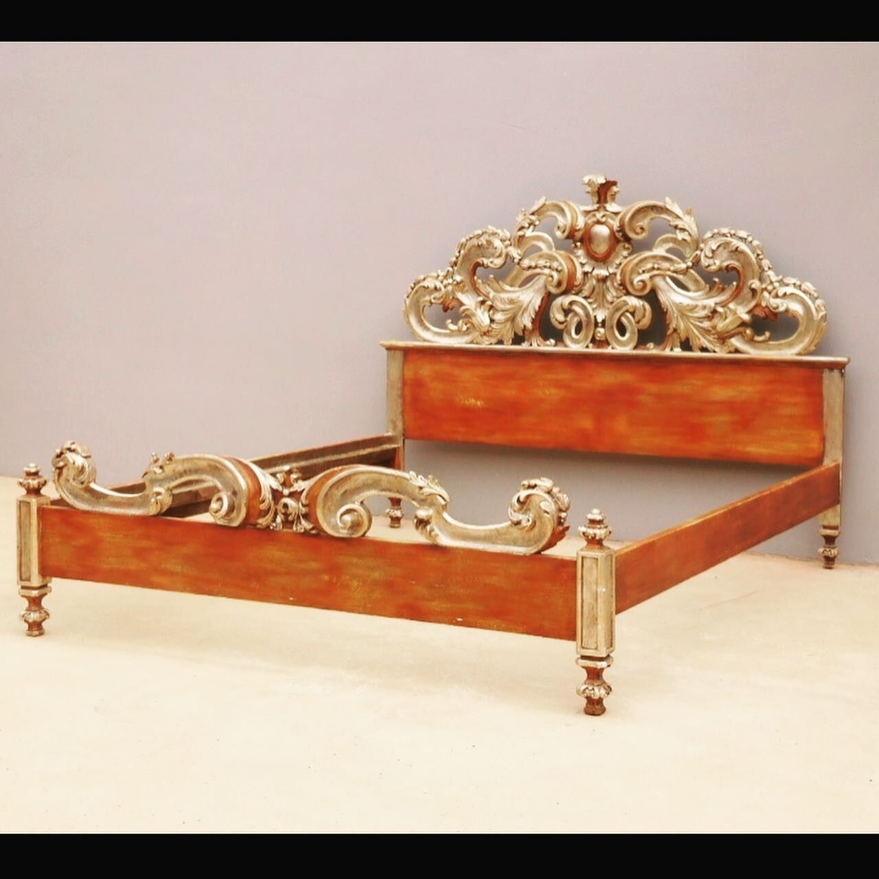 1950s silver wood king-size bed frame