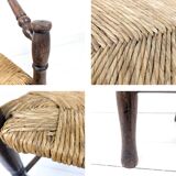 Chaise d’angle vintage antique à trois pieds en bois massif avec assise en