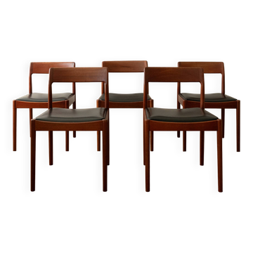 Chaises de salle à manger en teck danois moderne par Johannes Nørgaard, années 1960, ensemble de 5