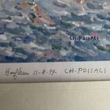 Lithographie Charles Polliaci port de Honfleur frégate 1979 dédicace