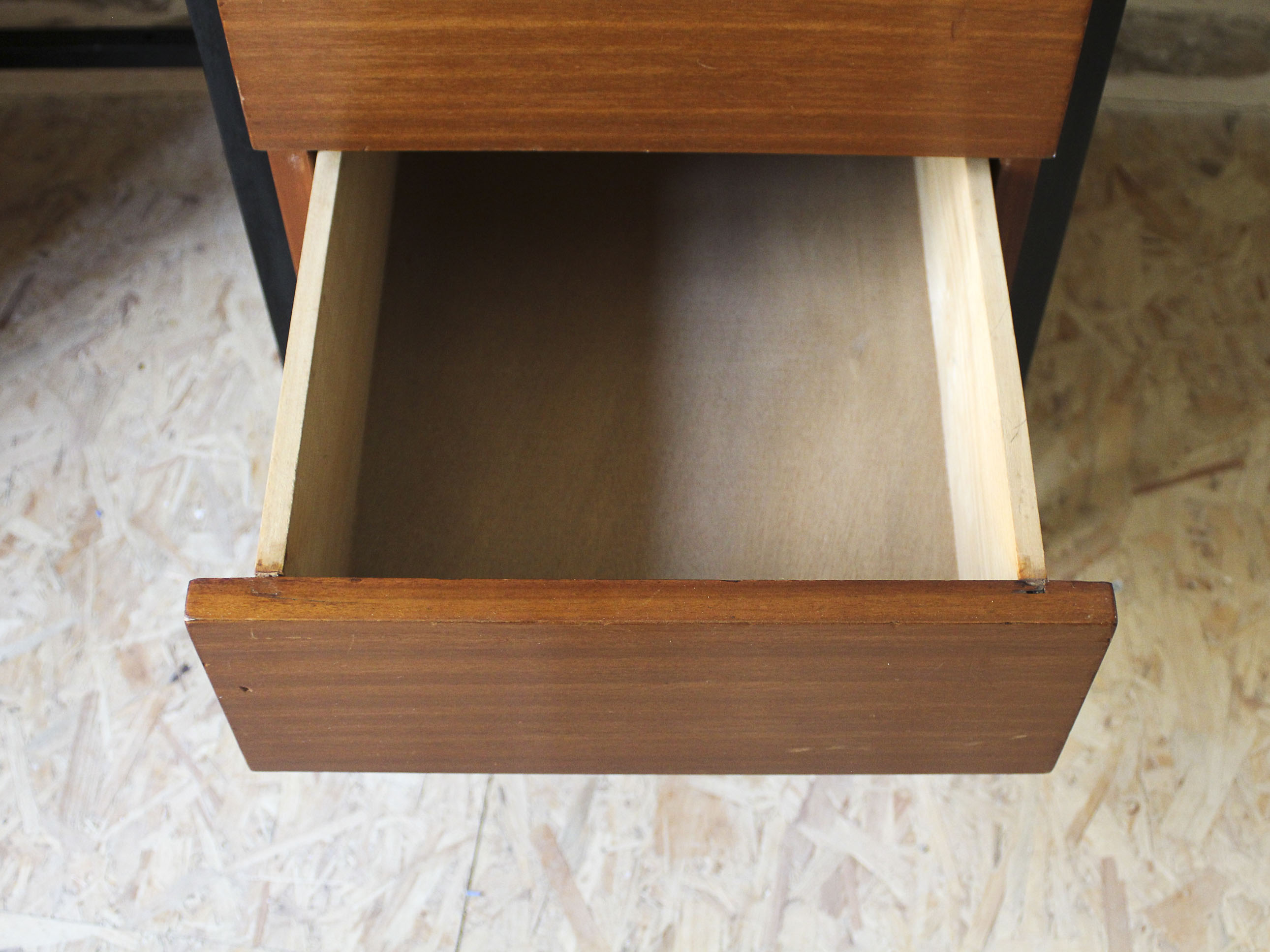 Desk 60s in metal wood and imitation leather
