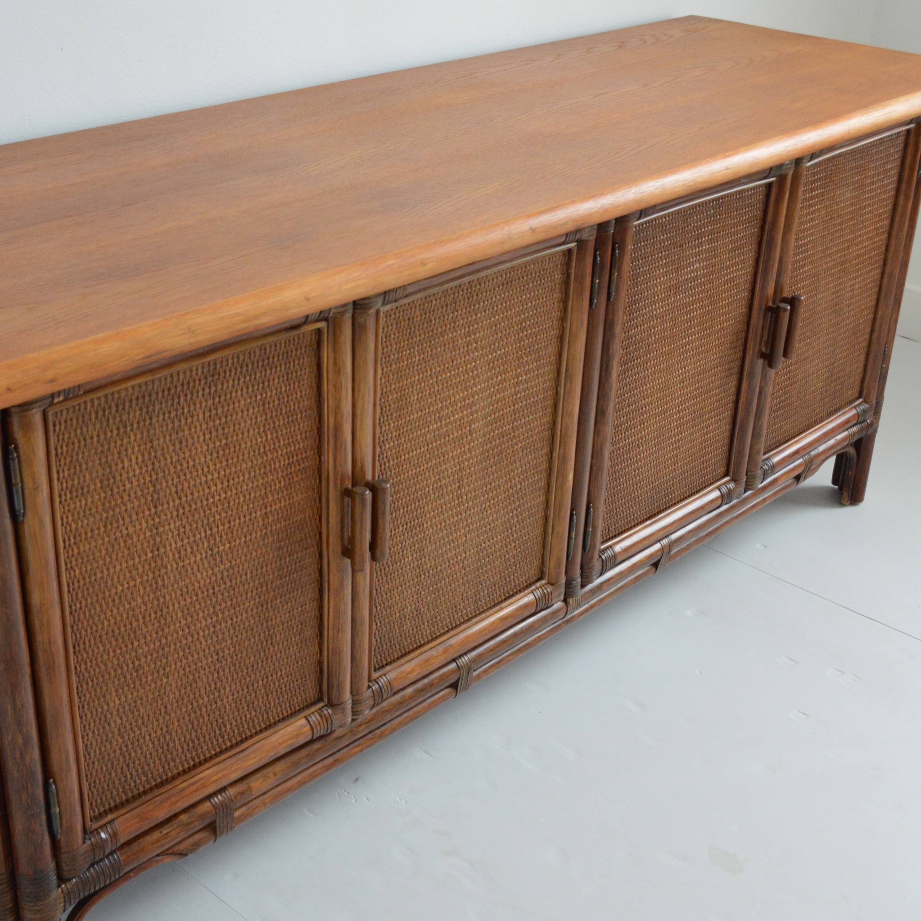 Buffet / Wooden and rattan sideboard 1960s / 1970s vintage