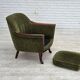 Fauteuil norvégien des années 1970, tissu de meuble vert, bois de teck,