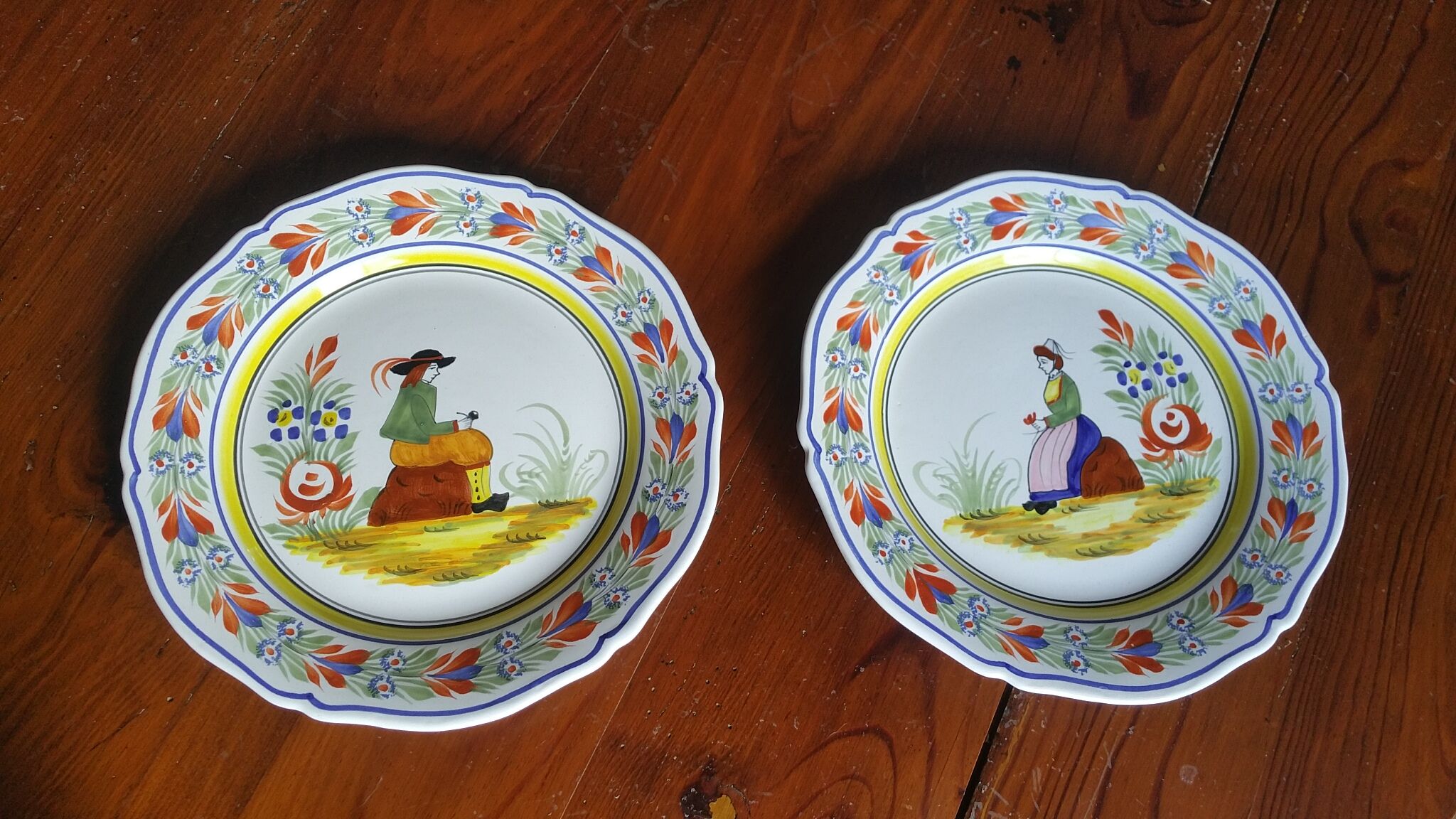 2 Breton Henriot plates from the Quimper earthenware factory