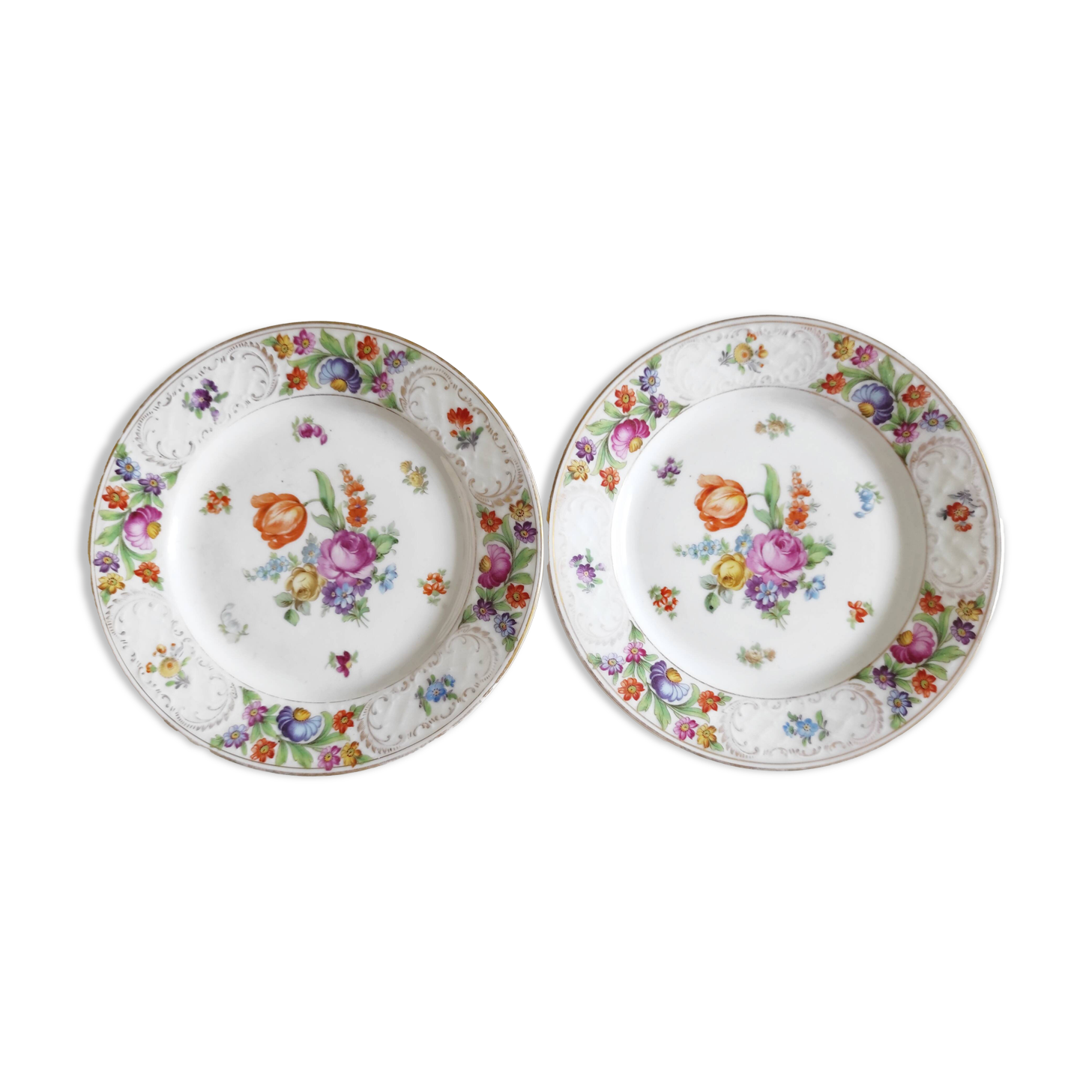 Pair of German porcelain flower plates